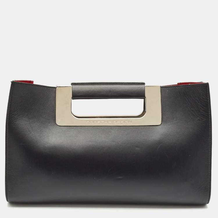 Pre Owned Porsche Design Black Leather Oversized Frame Clutch