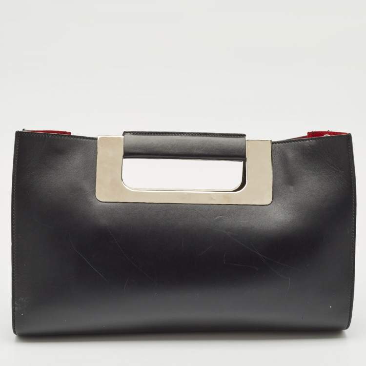 Pre Owned Porsche Design Black Leather Oversized Frame Clutch