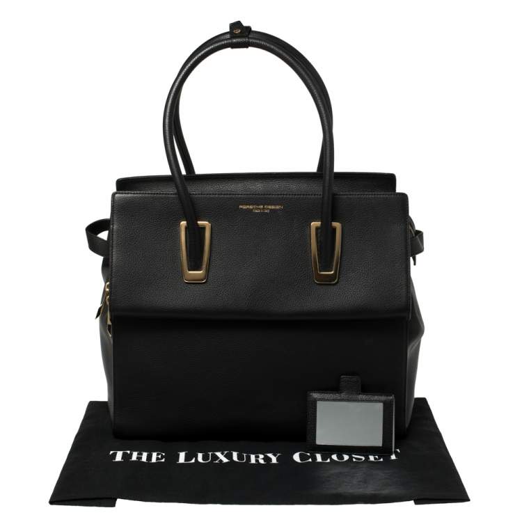 Pre Owned Porsche Design Black Leather Front Pocket Tote
