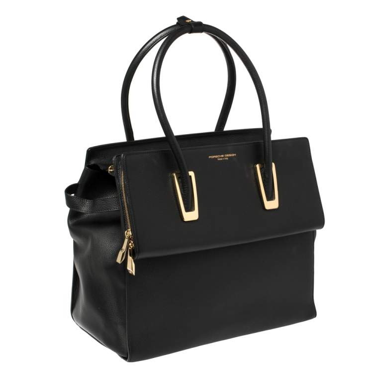 Pre Owned Porsche Design Black Leather Front Pocket Tote