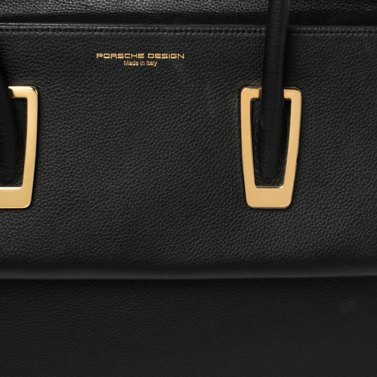 Pre Owned Porsche Design Black Leather Front Pocket Tote
