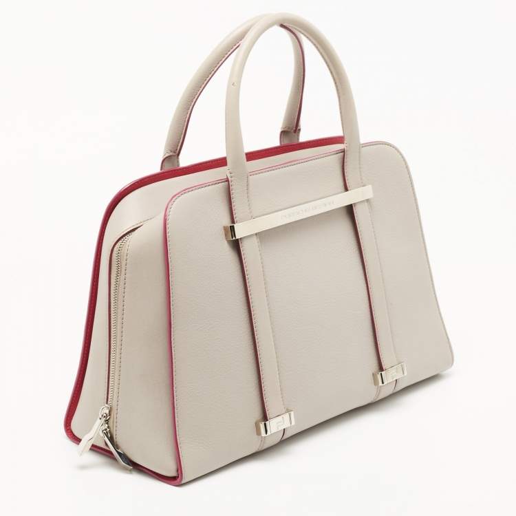 Pre Owned Porsche Design Pink/Grey Leather Medium Twin Satchel