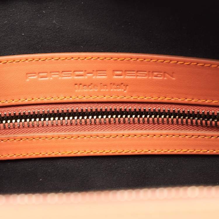 Pre Owned Porsche Design Orange/Beige Leather Medium Twin Satchel