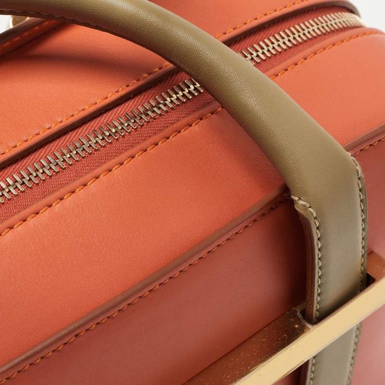 Pre Owned Porsche Design Orange/Beige Leather Medium Twin Satchel