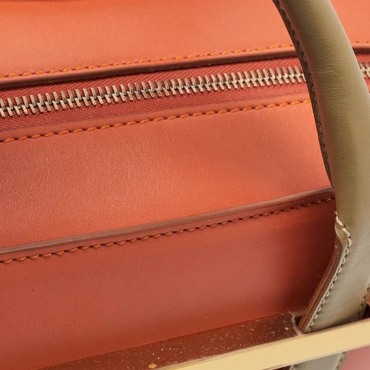 Pre Owned Porsche Design Orange/Beige Leather Medium Twin Satchel