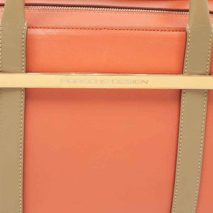 Pre Owned Porsche Design Orange/Beige Leather Medium Twin Satchel