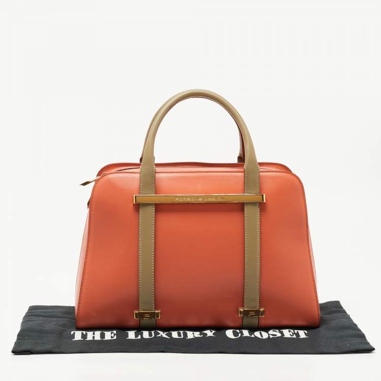 Pre Owned Porsche Design Orange/Beige Leather Medium Twin Satchel
