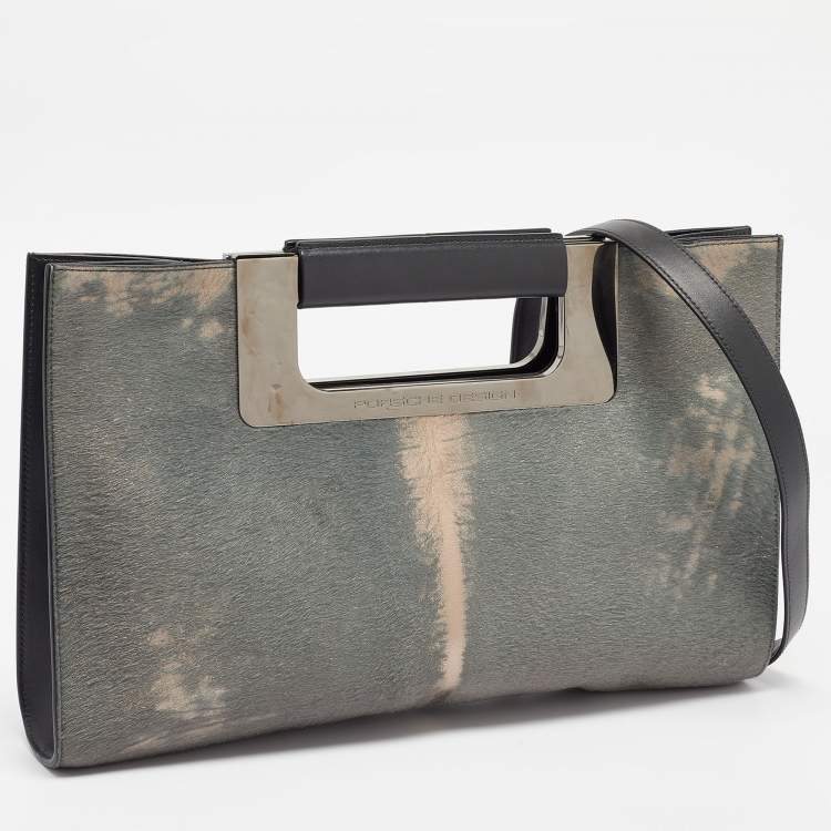Pre Owned Porsche Design Grey/Shimmer Calfhair and Leather Cut Out Frame Handle Bag
