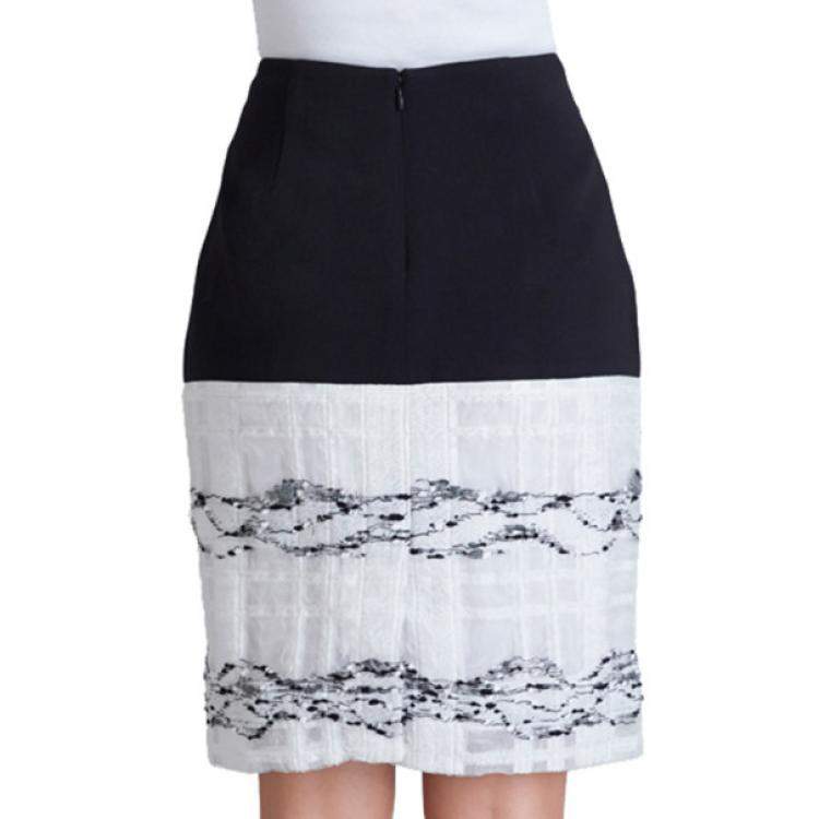 Pre Owned Prabal Gurung Black and White Wool-Crepe Organza-Trim Skirt M