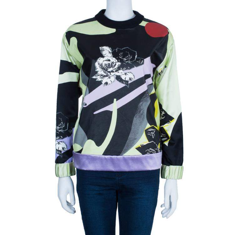 Prabal Gurung Printed Leather Sweatshirt Top S Prabal Gurung TLC