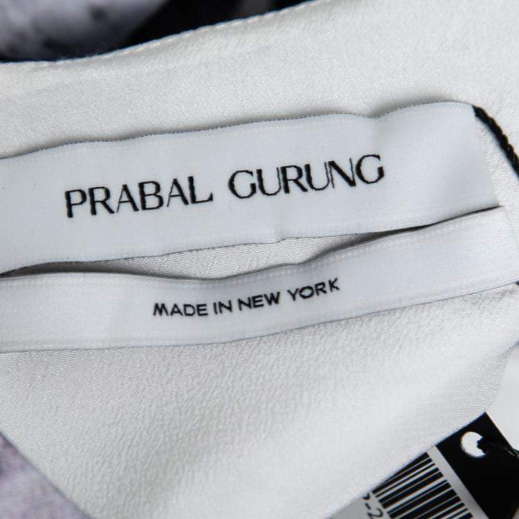 Pre Owned Prabal Gurung Purple Rorschach Floral Print Satin Sleeveless Fit and Flare Dress M