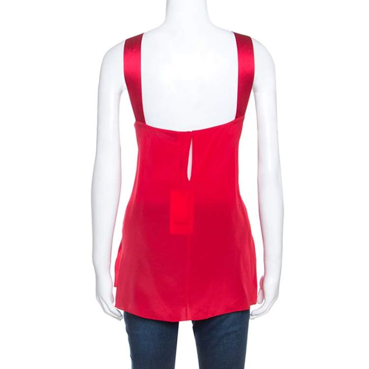 Pre Owned Prabal Gurung Red Silk Draped Bow Detail Sleeveless Top L