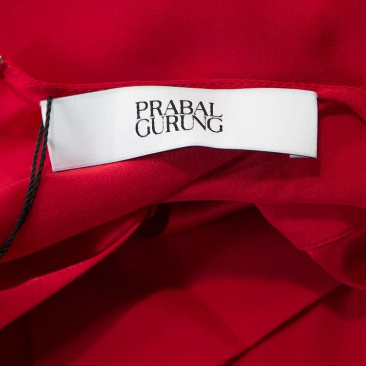 Pre Owned Prabal Gurung Red Silk Draped Bow Detail Sleeveless Top L