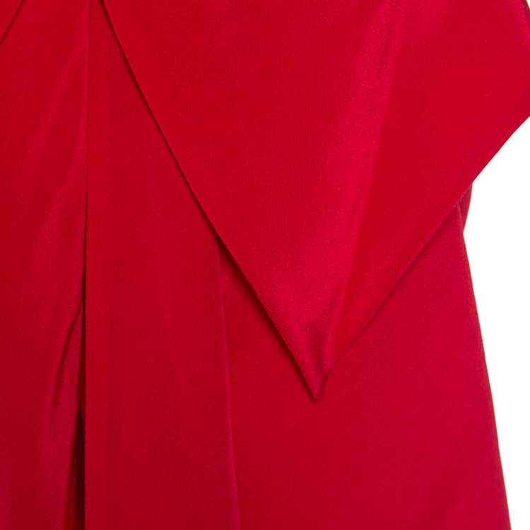 Pre Owned Prabal Gurung Red Silk Draped Bow Detail Sleeveless Top L