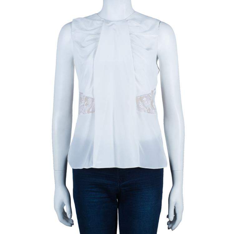 Pre Owned Prabal Gurung White Sleeveless Lace Insert Top M