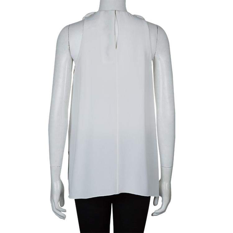 Pre Owned Prabal Gurung White Silk Rose Applique Detail Sleeveless Top S
