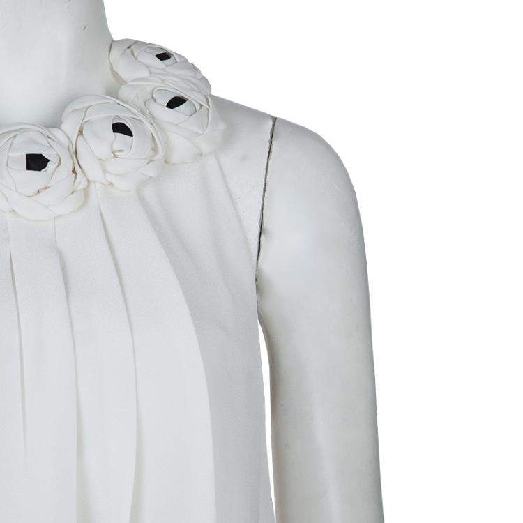 Pre Owned Prabal Gurung White Silk Rose Applique Detail Sleeveless Top S
