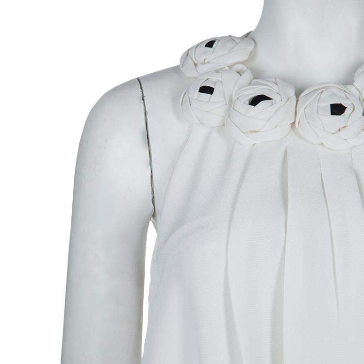 Pre Owned Prabal Gurung White Silk Rose Applique Detail Sleeveless Top S