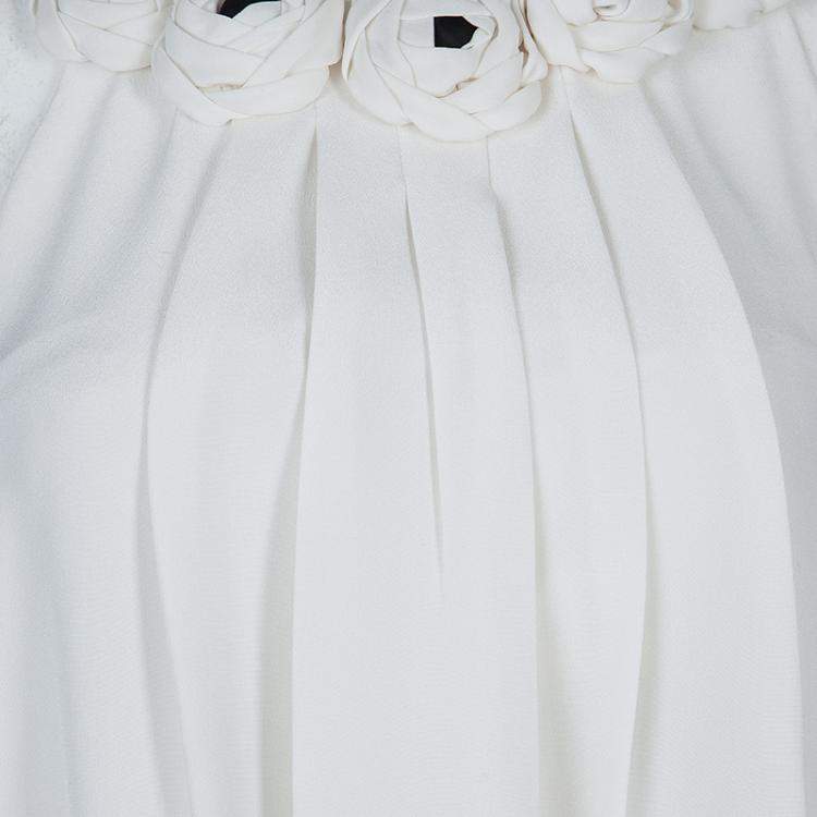 Pre Owned Prabal Gurung White Silk Rose Applique Detail Sleeveless Top S