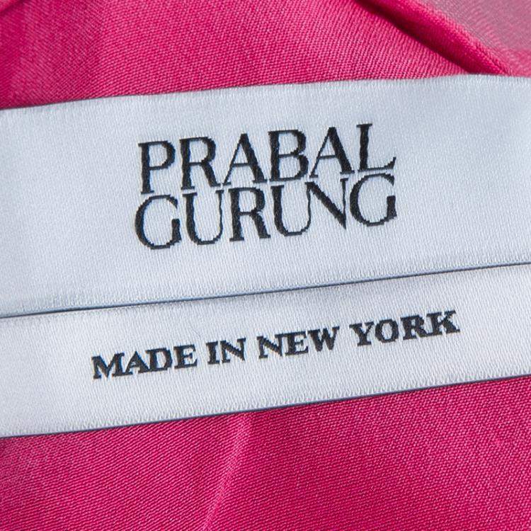 Pre Owned Prabal Gurung Pink Embellished Feather Detail Silk Dress M