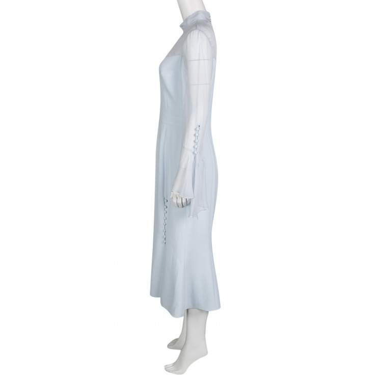 Pre Owned Prabal Gurung Powder Blue Sheer Sleeve Side Button Detail Dress M