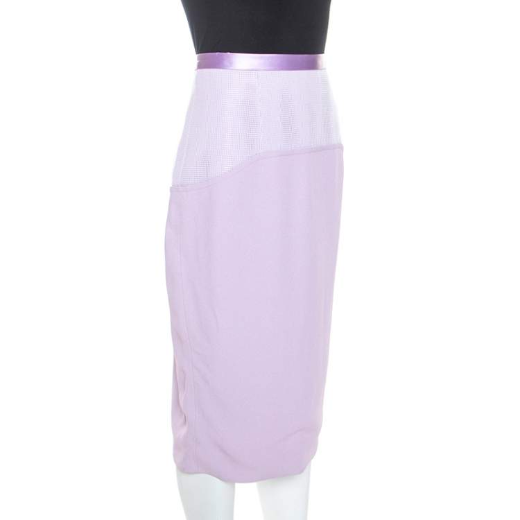 Prabal Gurung Lilac Crepe Mesh Detail Pencil Skirt M Prabal Gurung