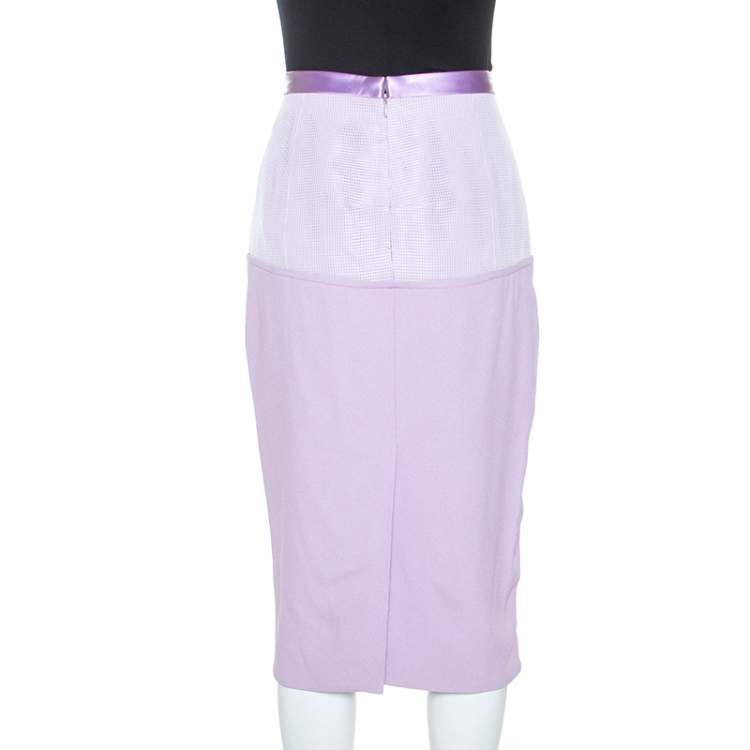 مملوكة مسبقًا Prabal Gurung Lilac Crepe Mesh Detail Pencil Skirt M
