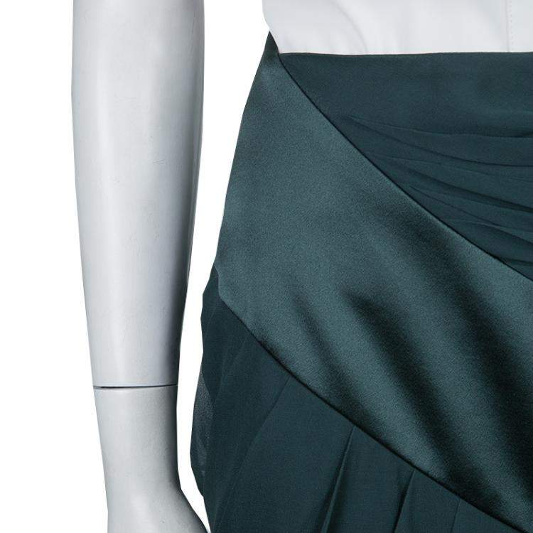 Pre Owned Prabal Gurung Green Chiffon Draped Asymmetric Skirt S