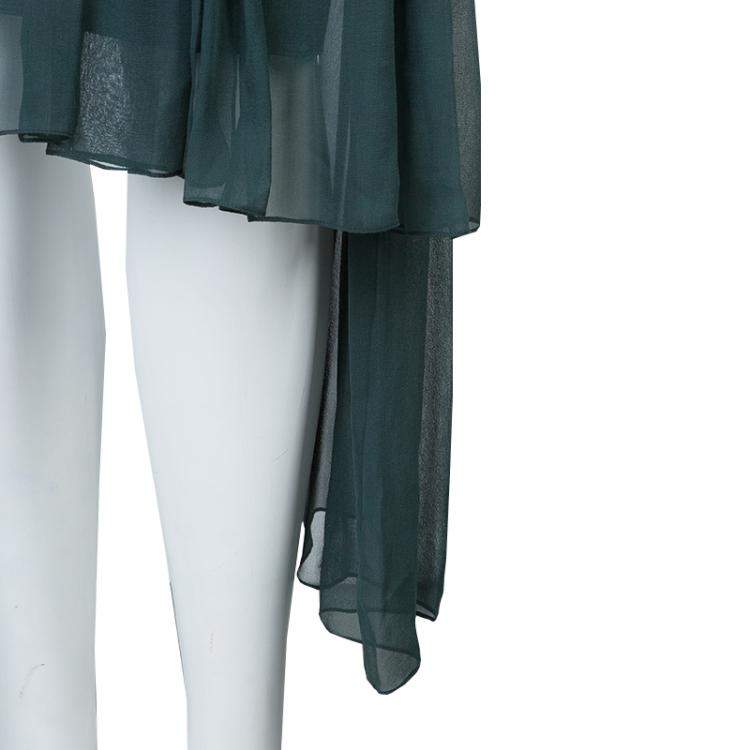 Pre Owned Prabal Gurung Green Chiffon Draped Asymmetric Skirt S