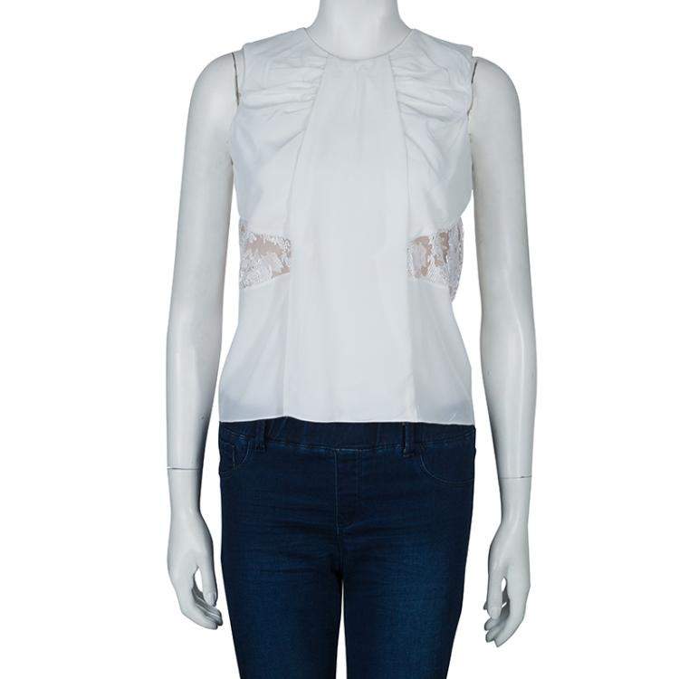 Pre Owned Prabal Gurung White Lace Insert Sleeveless Top S