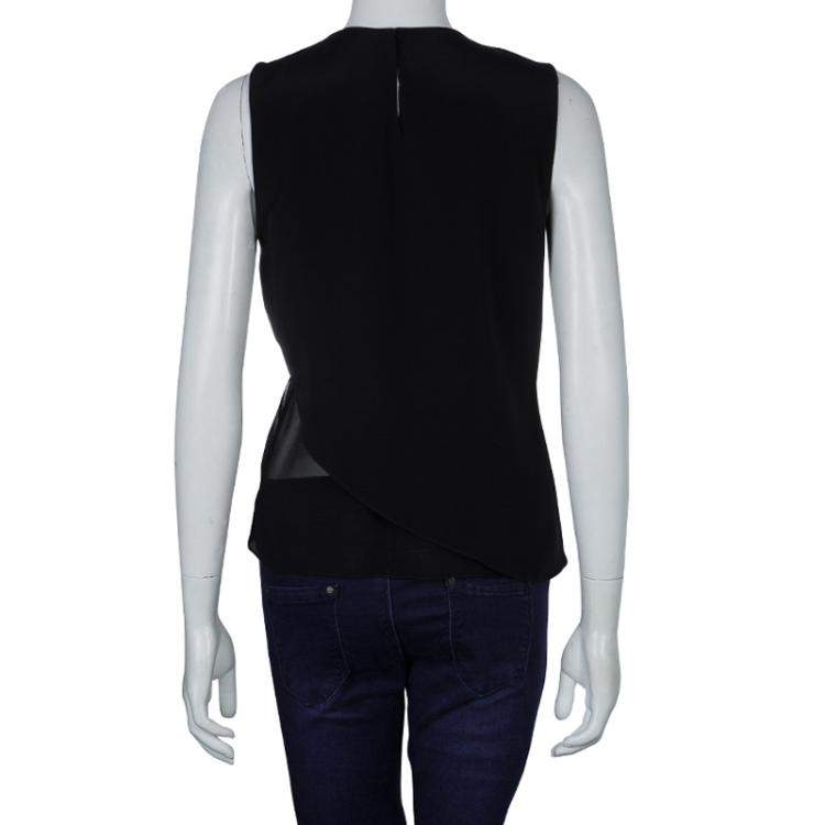 Pre Owned Prabal Gurung Black Rosette Applique Detail Sleeveless Silk Blouse M