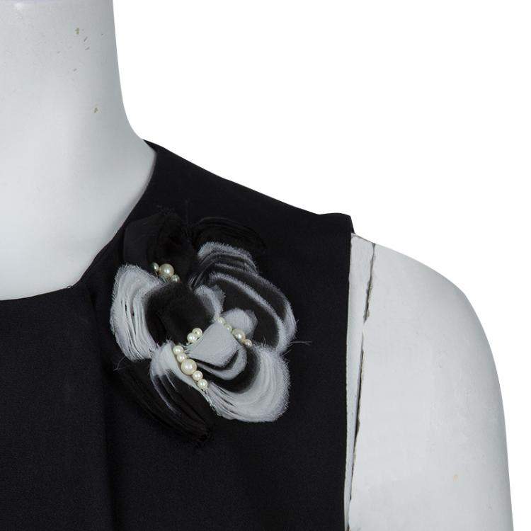 Pre Owned Prabal Gurung Black Rosette Applique Detail Sleeveless Silk Blouse M