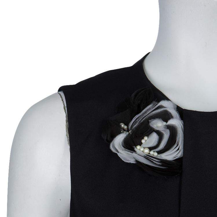 Pre Owned Prabal Gurung Black Rosette Applique Detail Sleeveless Silk Blouse M