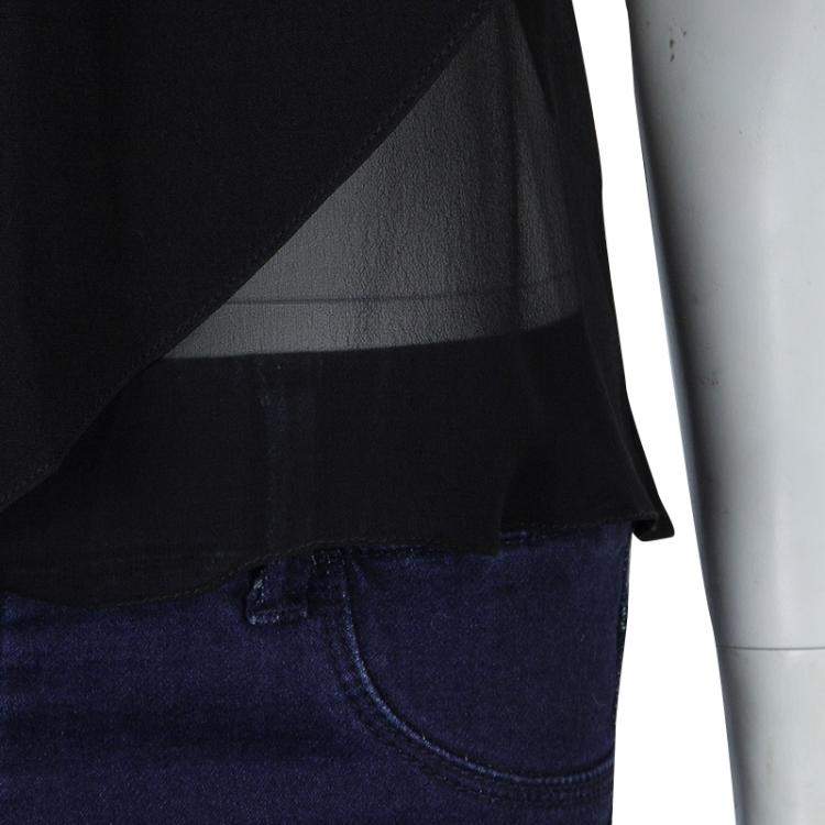 Pre Owned Prabal Gurung Black Rosette Applique Detail Sleeveless Silk Blouse M