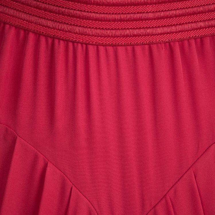 Pre Owned Prabal Gurung Red Silk Pleat Detail Draped Maxi Skirt S
