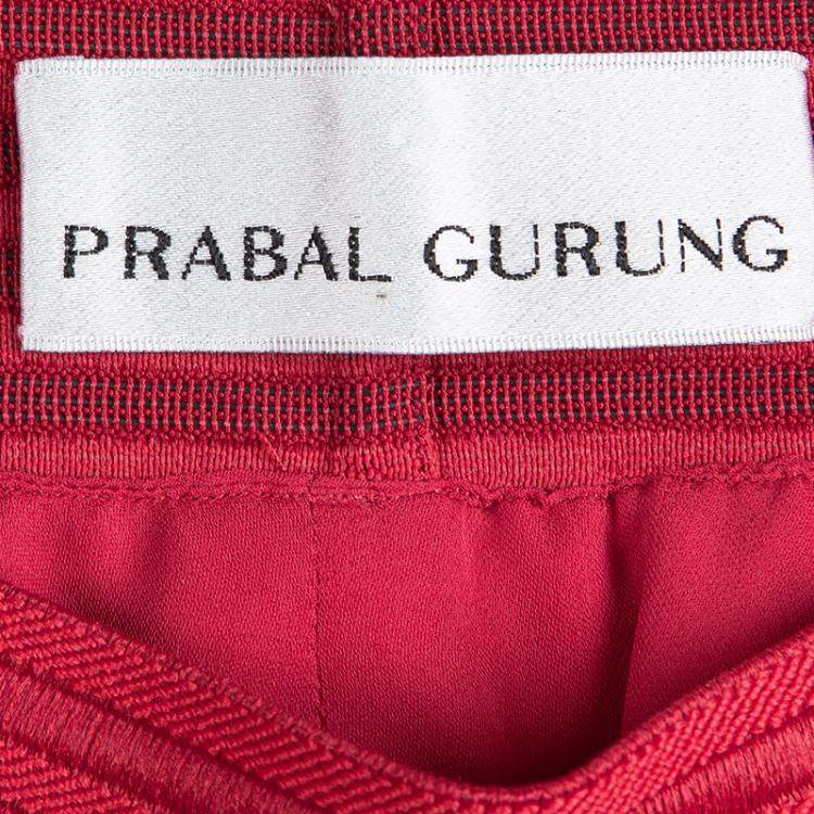 Pre Owned Prabal Gurung Red Silk Pleat Detail Draped Maxi Skirt S