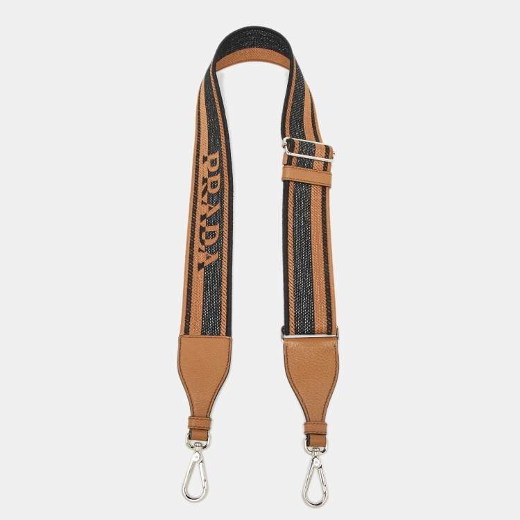 Pre Owned Prada Brown/Black Canvas and Leather Logo Bag Shoulder Strap 