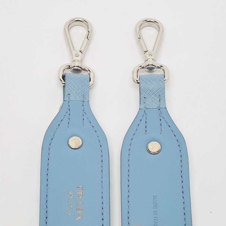 Pre Owned Prada Light Blue Saffiano Leather Crystals Embellished Shoulder Bag Strap