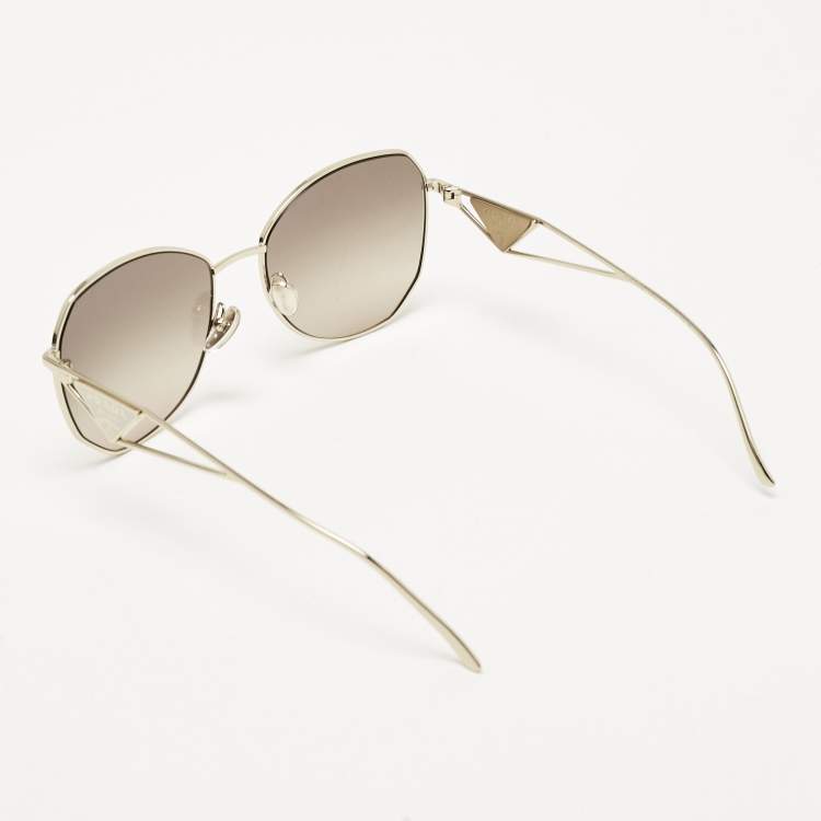 Pre Owned Prada Triangle Logo Brown Gold Tone SPR57Y Sunglasses