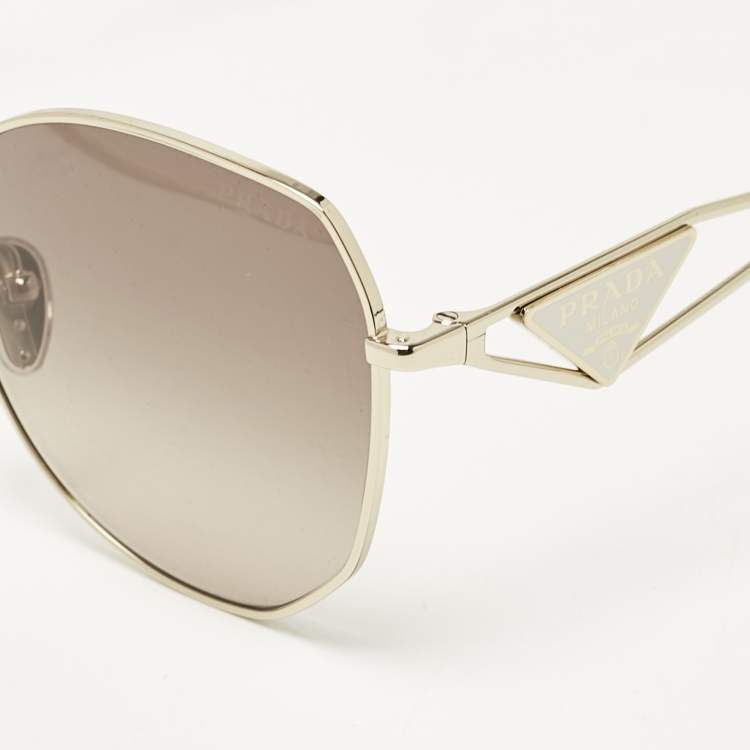 Pre Owned Prada Triangle Logo Brown Gold Tone SPR57Y Sunglasses