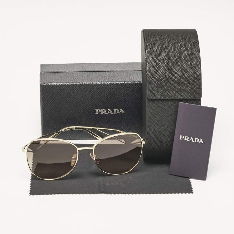 Pre Owned Prada Triangle Logo Brown Gold Tone SPR57Y Sunglasses