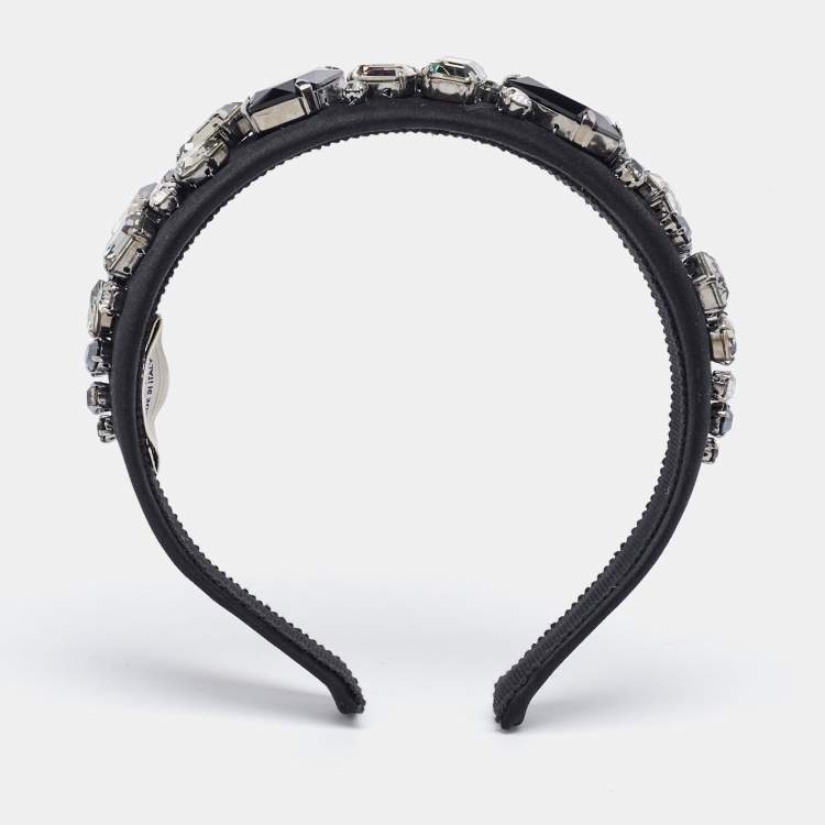 Pre Owned Prada Black Crystal Embellished Satin Headband