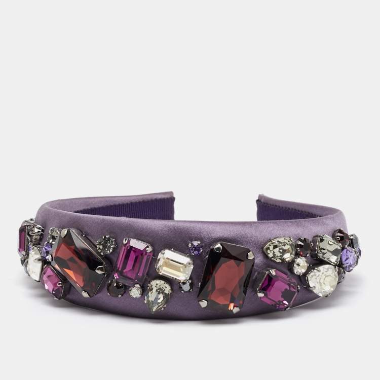 Pre Owned Prada Purple Satin Crystal Embellished Headband