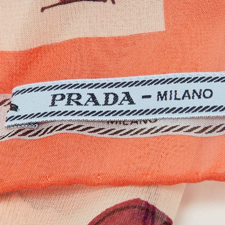 Pre Owned Prada Orange Georgette Printed Silk Scarf
