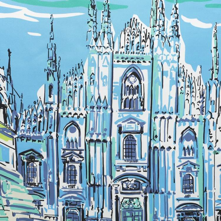 Pre Owned Prada Multicolor Pittoresque Milan Print Foulard Scarf