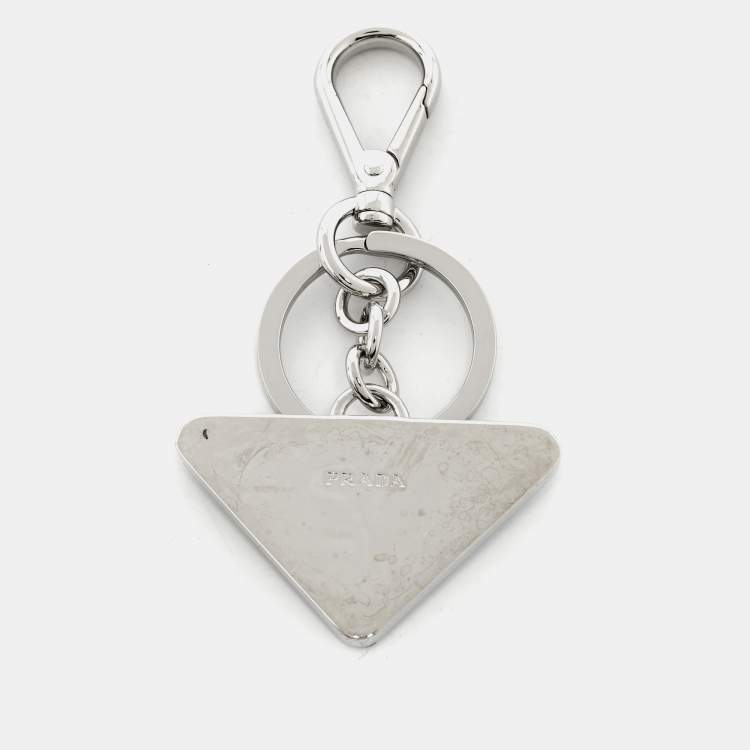 Pre Owned Prada Black Saffiano Leather Triangle Logo Key Chain