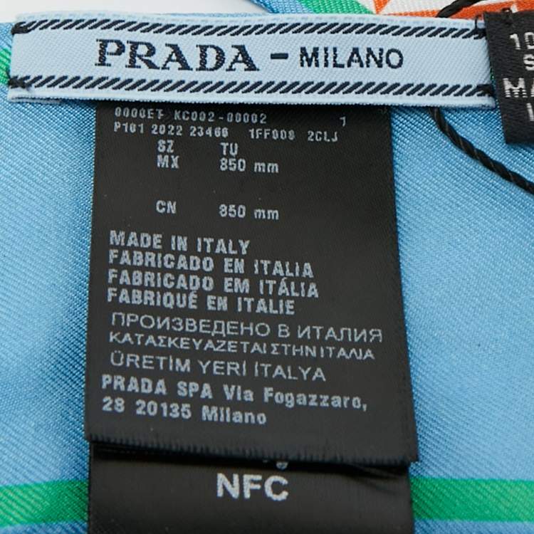 Pre Owned Prada Blue/Orange Triangle Hibiscus Print Silk Bandeau Scarf