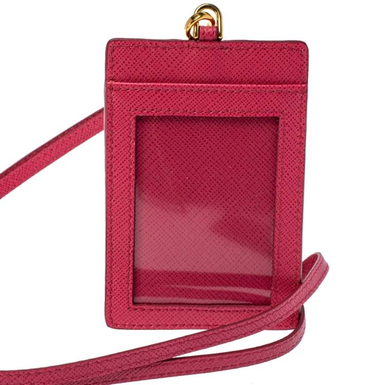مملوكة مسبقًا Prada Fuchsia Saffiano Leather ID Badge Holder