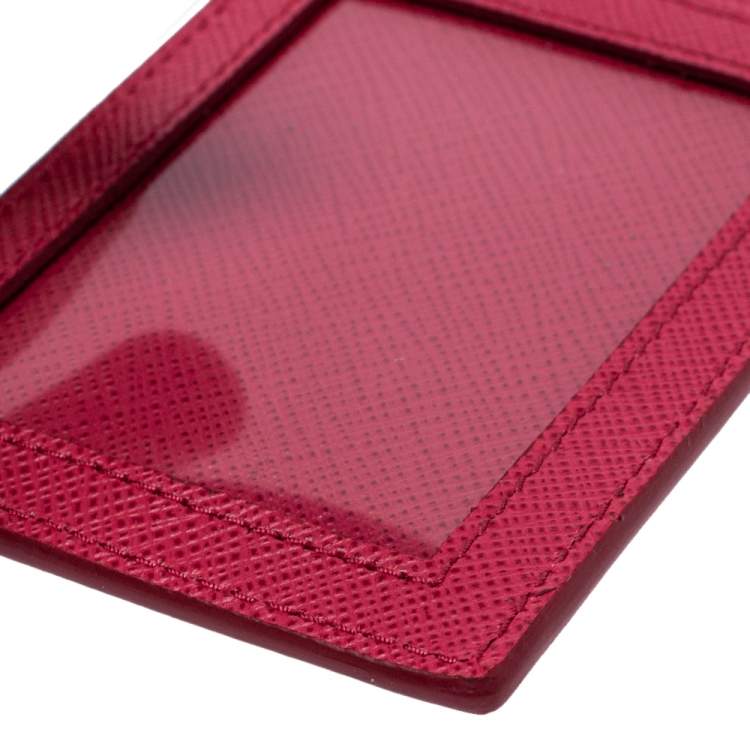 مملوكة مسبقًا Prada Fuchsia Saffiano Leather ID Badge Holder