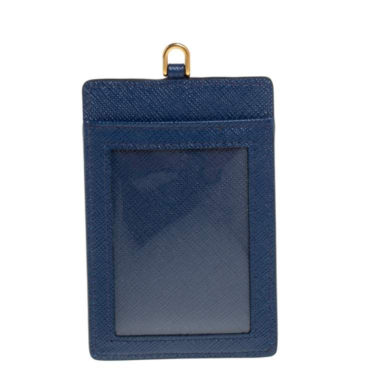 Pre Owned Prada Blue Saffiano Leather ID Badge Holder